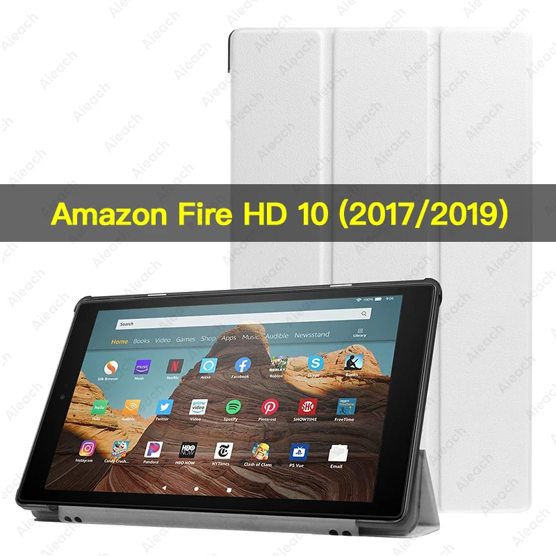 Для Amazon Kindle Fire HD 10 / чехол смарт-Магнитная подставка флип-чехол из искусственной кожи для Amazon Kindle Fire HD 10 чехол Funda - Цвет: White