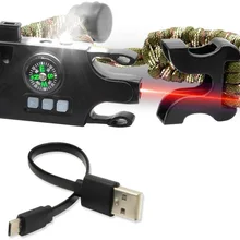 Аварийный паракордовый браслет перезаряжаемый Тактический аварийный Дорожный комплект с лазерным инфракрасным SOS светодиодный фонарик УФ-лампа компас