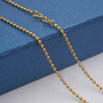 

New Solid 18K Yellow Gold Necklace 1.8mm Bead Link Chain Necklace 17 Inches Stamped Au750 For Women Wedding Party