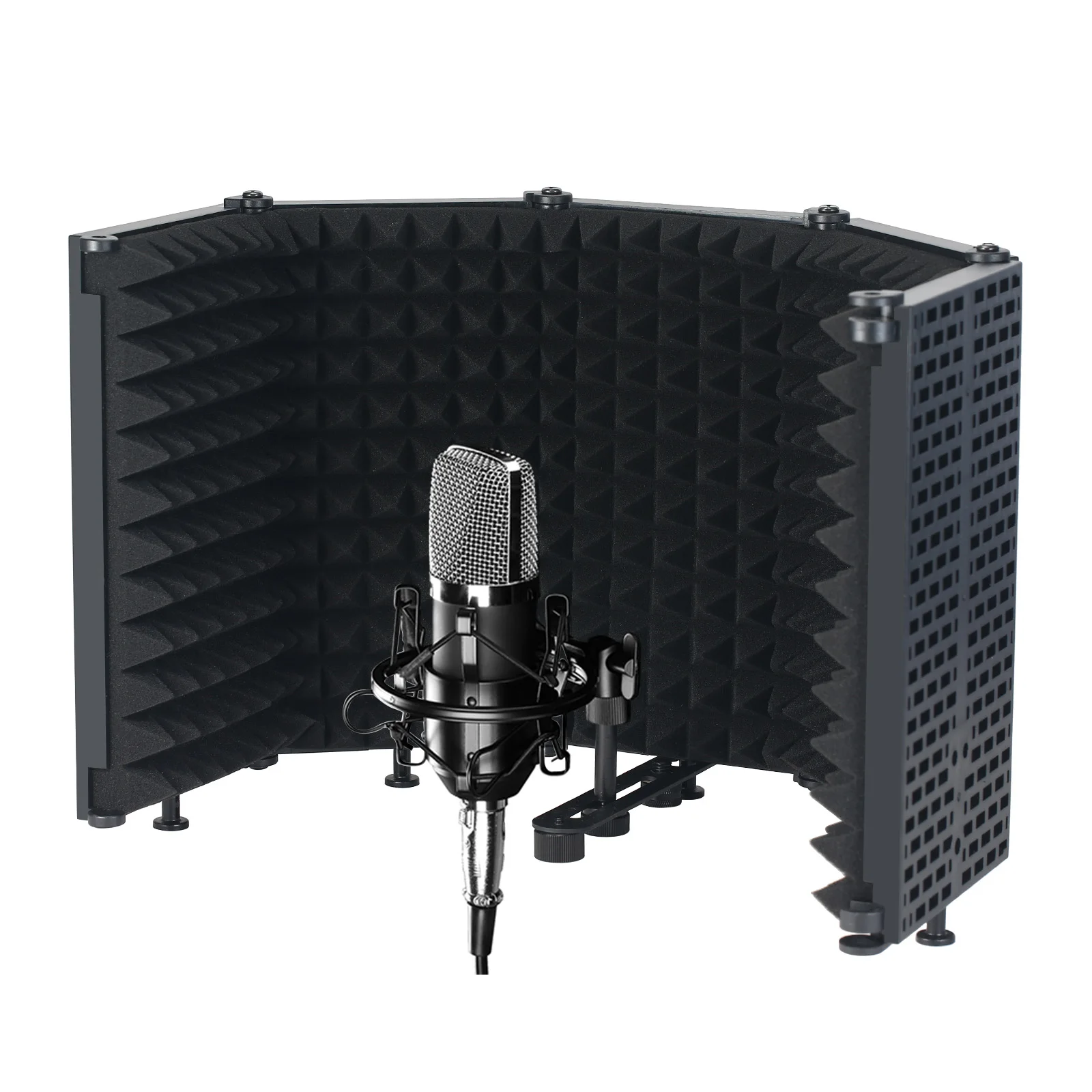 Professional Microphone Isolation Shield 5Panel Foldable Wind Screen for Recording Studio Foldable High-Density Absorbing Sponge headset with mic