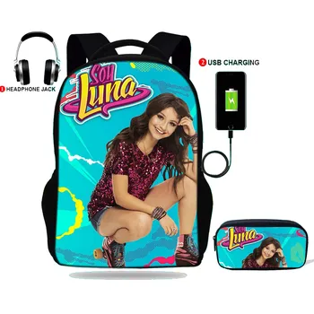 

Student School Bag Laptop Backpack for Girls Daypack with USB Charging Port Luna Print Travel bag With Pencil Bag