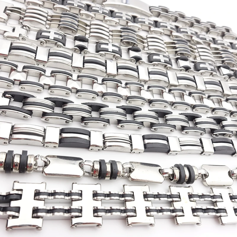 MIXMAX 10pcs Mens Stainless Steel Chain Bracelets Silver Color Mixed 10 Styles Fashion Jewelry Wholesale Lot Bracelet