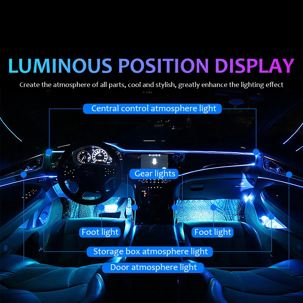 10 In 1 Car Atmosphere Lights USB RGB LED Lights Strip With APP Control For  Auto Interior Decorative Ambient Dashboard Neon Lamp