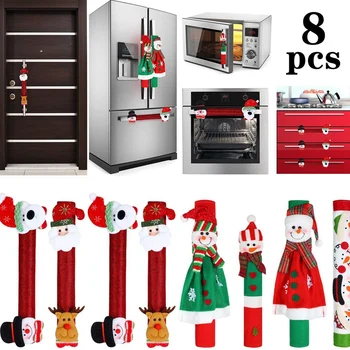 

8 Pieces Christmas Refrigerator Door Handle Cover,Santa Snowman Kitchen Handle Covers,for Microwave Oven Dishwasher