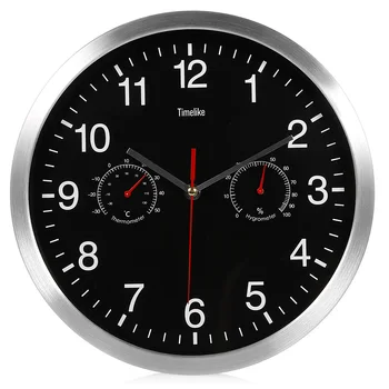 

32CM Silent Quartz Metal Wall Clock Thermometer Hygrometer Quiet Sweep Movement No-Ticking Home Watch Art Decor New Design