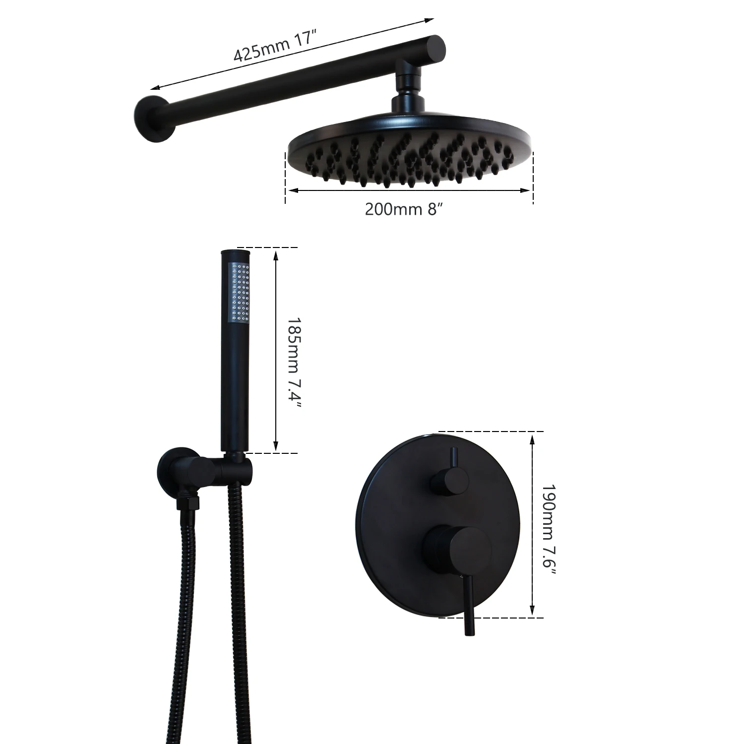Shower Set 1 JIENI 8 дюймов матовый черный круглый дождевой смеситель для душа для ванной комнаты настенный дождевой Душ смеситель насадка и ручной душевой набор - Цвет: Shower Set 1