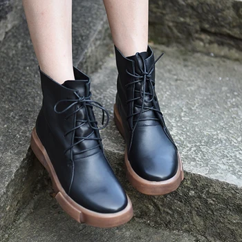 

Artmu New Fashion Ankle Boots Women Short Boots Genuine Leather Martin Boots Flats Handmade Women Boots Warm Plush Shoes
