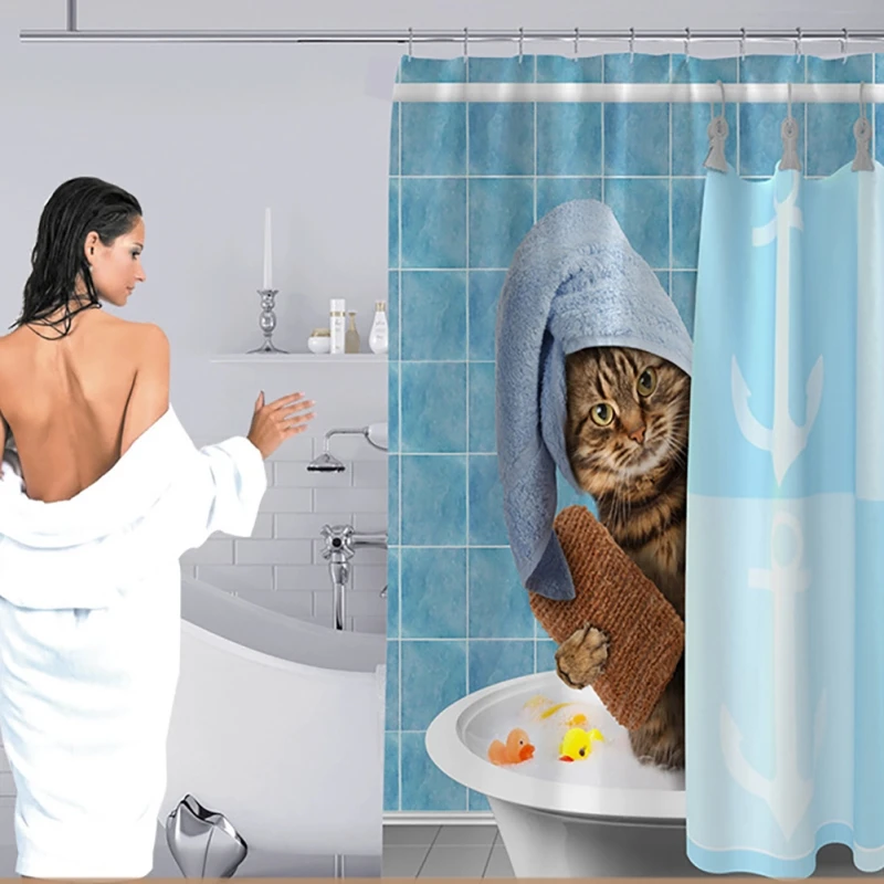 

Creative Shower Curtains Lazy Cat Animal Waterproof Fabric Polyester Shower Curtains Printed Bathroom Curtains Bath Accessories