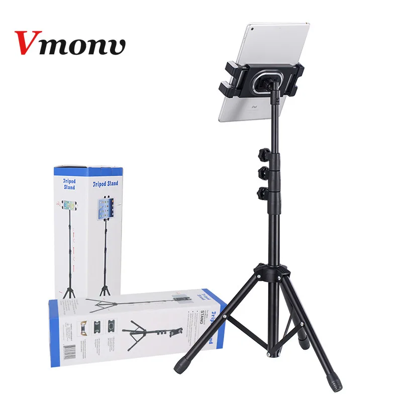 Vmonv Tripod Floor Tablet Stand for Ipad Air Mini Pro 5-12.9 Inch Tablet Phone Adjustable Tripod Ho