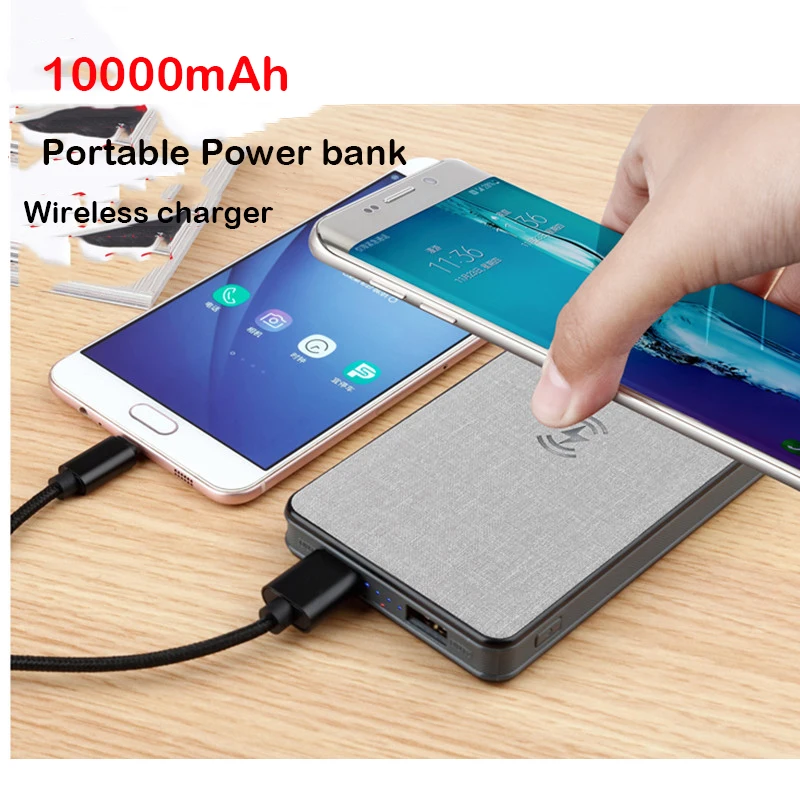 

QI wireless charger phone Power Bank 10000mAh Portable External Battery Powerbank For iPhone 11 pro Samsung Xiaomi Leather&cloth
