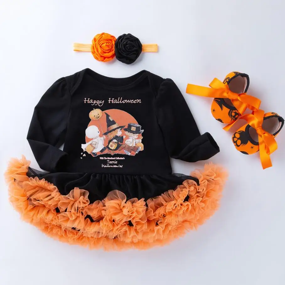 Комплект из 3 предметов для маленьких девочек, 1-2 лет, костюм на Хэллоуин, платье-пачка для маленьких девочек, платье-пачка, наряд для младенцев, повязка на голову, 0-24 месяца - Цвет: Бежевый