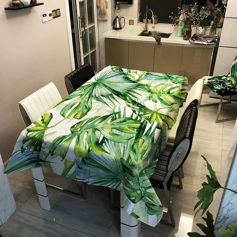 Скатерть с зеленым растением и банановым листом, водостойкая скатерть из полиэфирного волокна с принтом, прямоугольная скатерть для дома и кухни