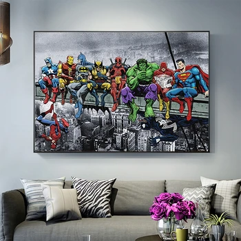 

Funny Superheroes Marvel DC Comics Pop Art Print Poster Canvas Painting Wall Picture Cuadros for Bedroom Decor Unframed