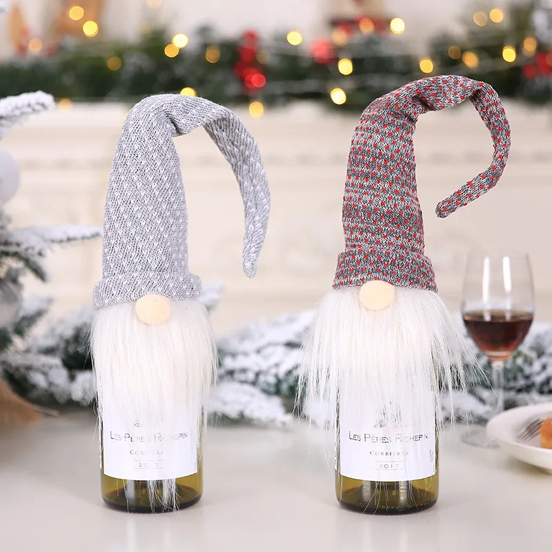 

Cute Christmas Knitted Wine Bottle Cover Bag Christmas Snowflower Bottle Clothes For Dinner Party Xmas Wine Bottles Covers Decor