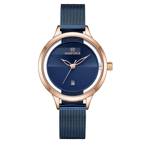 NAVIFORCE, ЖЕНСКИЕ НАРЯДНЫЕ часы, люксовый бренд, женские кварцевые часы, нержавеющая сталь, сетчатый ремешок, повседневный браслет, наручные часы, reloj mujer - Цвет: BlueNoBox