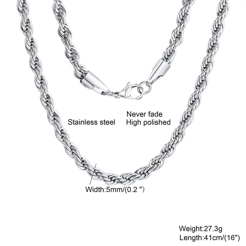 10k White Gold Rope Chain 22-28