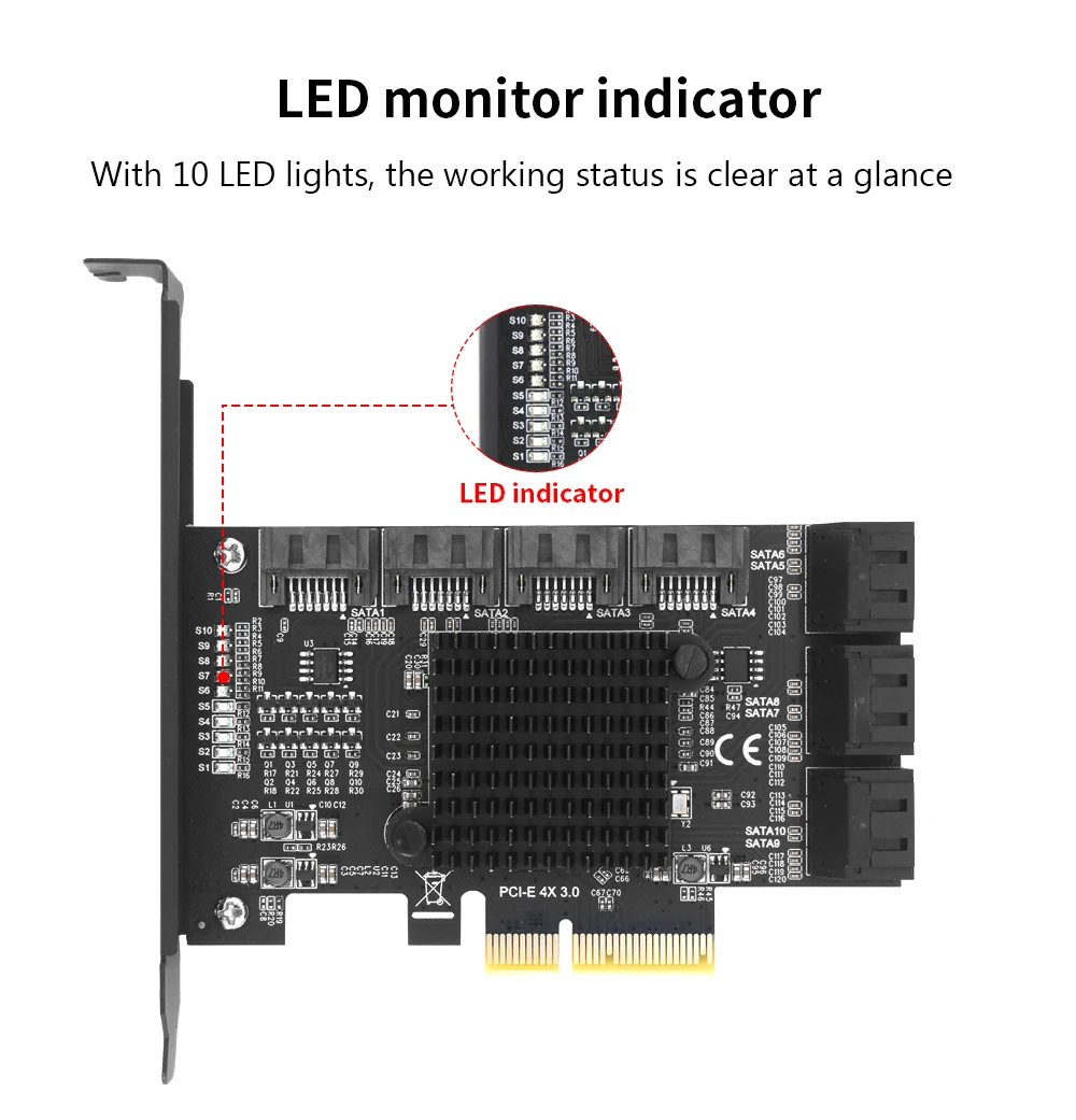 TISHRIC PCI-E SATA Controller Expansion Card - 6/8/10 Ports, ASM1166, PCI SATA3.0 Adapter Description Image.This Product Can Be Found With The Tag Names Adapter, Asm1166 6 ports, Asm1166 sata controller, Expansion card, Pci sata ide controller card