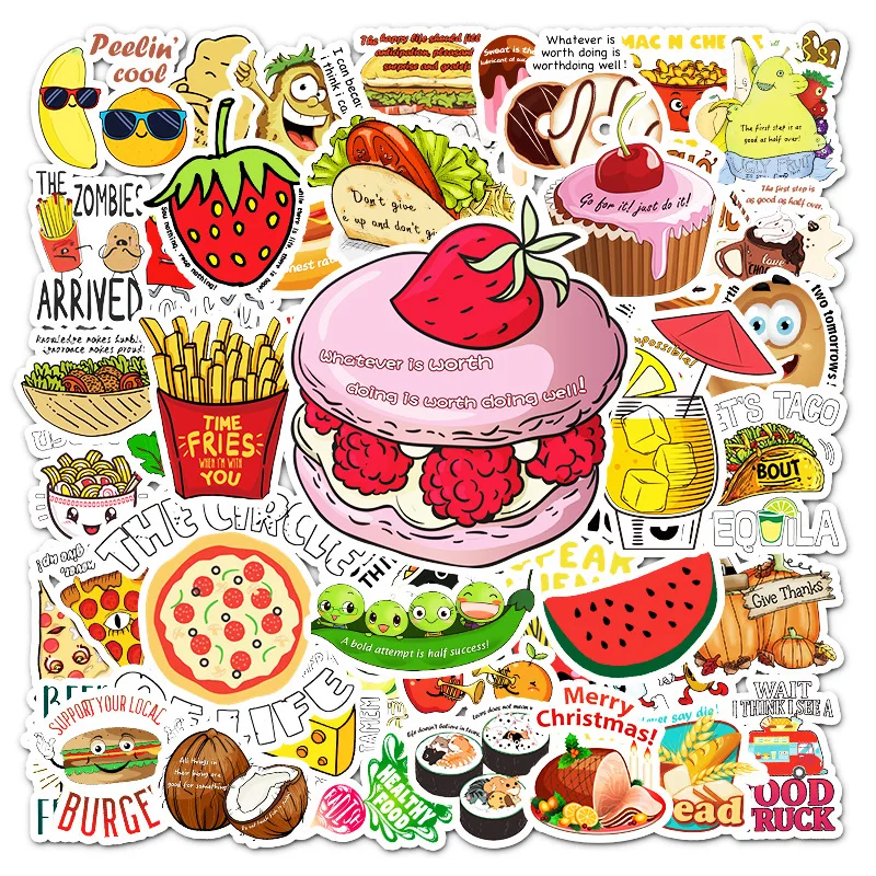 

10/30/50PCS Delicious Food Snacks Stickers Aesthetic for Laptop Scrapbooking Fridge Waterproof Graffiti Sticker Packs Kid Toys