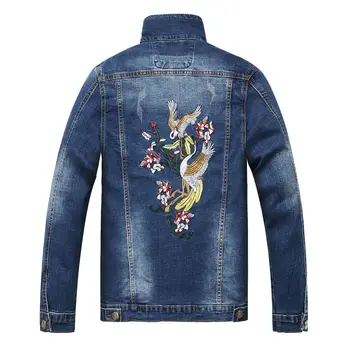 

2019 Men Cowboy Jacket Middle Guofeng Animal Embroidery Printing Cowboy Clothing Slim Fit Men Coat