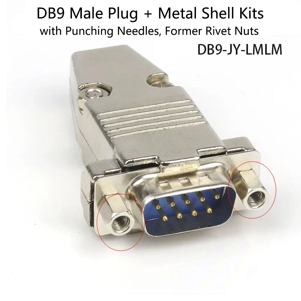 DB9 Male Plug Metal Shell Kit with Punching Needles Former Rivet Nuts