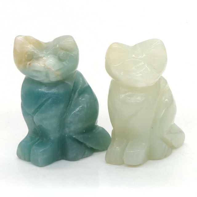 Stone Carving Cat Figurine Natural Gemstone Quartz Agate Jade Crystal Healing Animals Statue Home Decoration