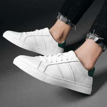 

Spring Autumn Luxury Casual Footwear For Men Rubber Leisure Walk Shoes High Quality Genuine Leather Man Sneakers White Flat Shoe