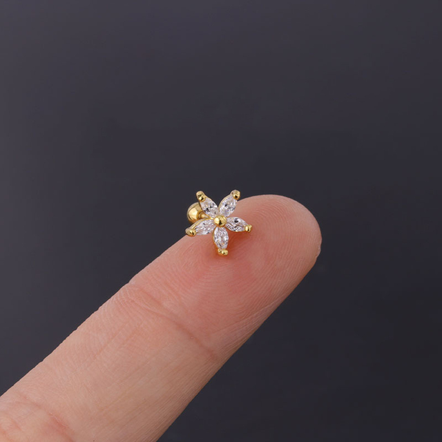 Popular Colorful Zircon Flower Warrings Piercing Ear Cartilage Earring  Gem Crystal For Women Girls Body Jewelry