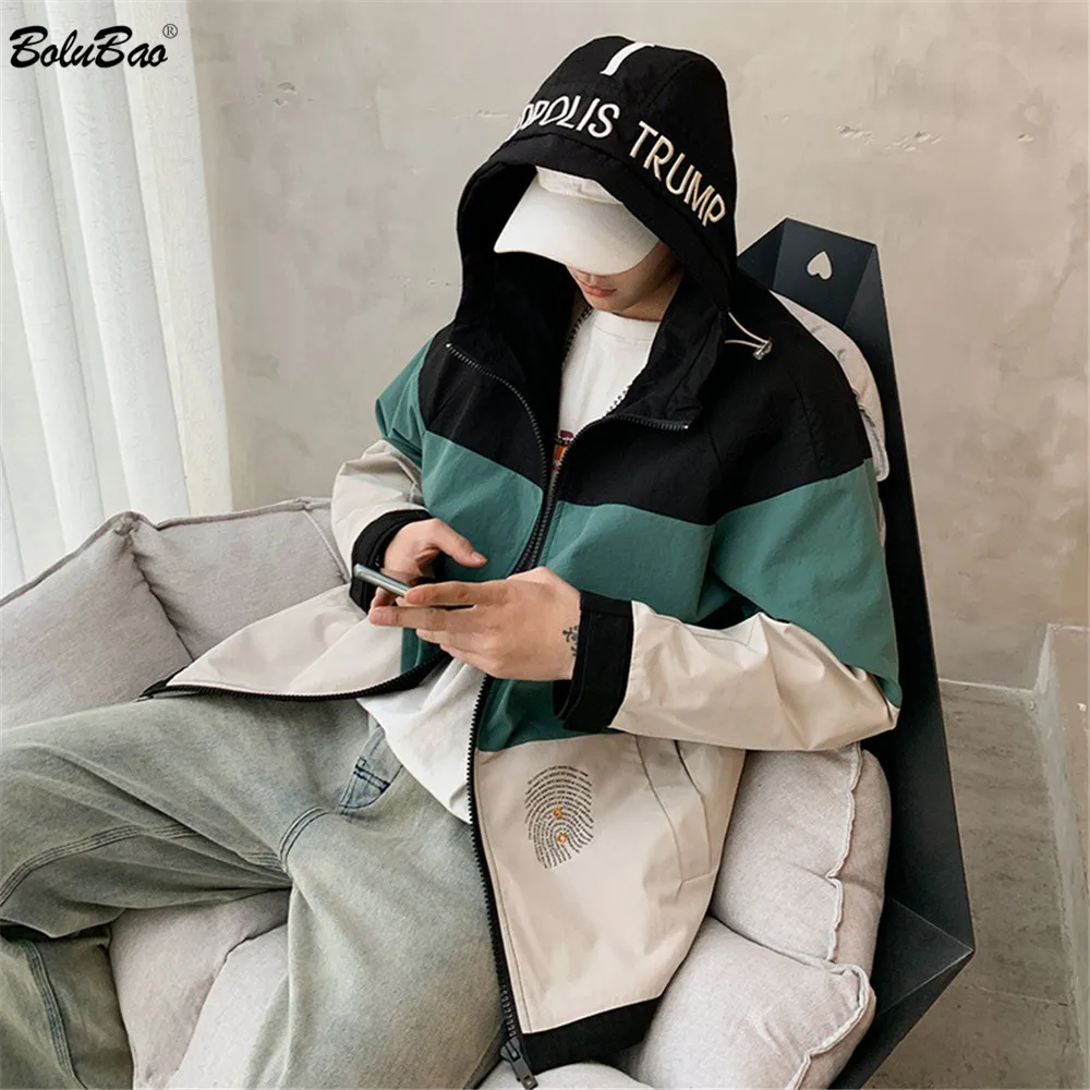 

BOLUBAO Brand Fashion Men's Jackets Autumn Colorblock Tracksuit Coat Cardigan Personality Letter Printing Man Fashion Jackets