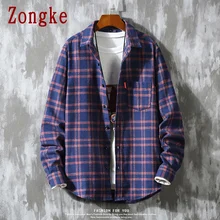 Zongke Япония стиль мужская клетчатая рубашка модные мужские рубашки с длинным рукавом мужские повседневные тонкие рубашки Fit 5XL уличная Осень новинка