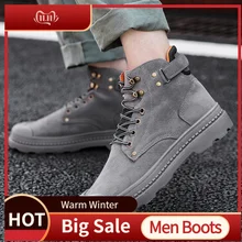 Мужские повседневные ботинки с высоким берцем в стиле ретро; замшевые однотонные ботинки на шнуровке для студентов; обувь без шнуровки на толстой подошве; Рабочая обувь; большие размеры
