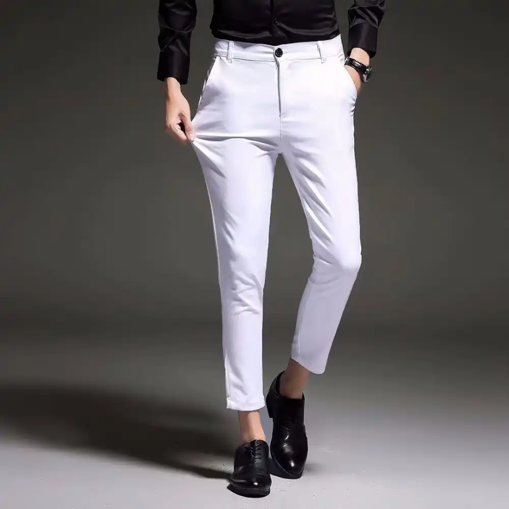 white slim fit trousers mens