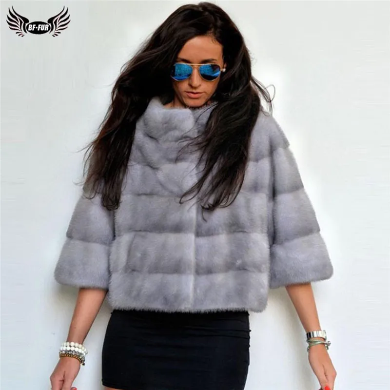 

BFFUR 2020 New Short Genuine Mink Fur Jackets Fashion Luxury Women Overcoats Winter Real Mink Fur Coats Natural Full Pelt Coat