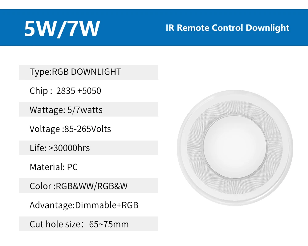 LUCKY LED Downlight Dimmable 220v 110V Round Led Spot 5W 7W RGB Led Recessed Ceiling Down Light for Room with IR Remote Control