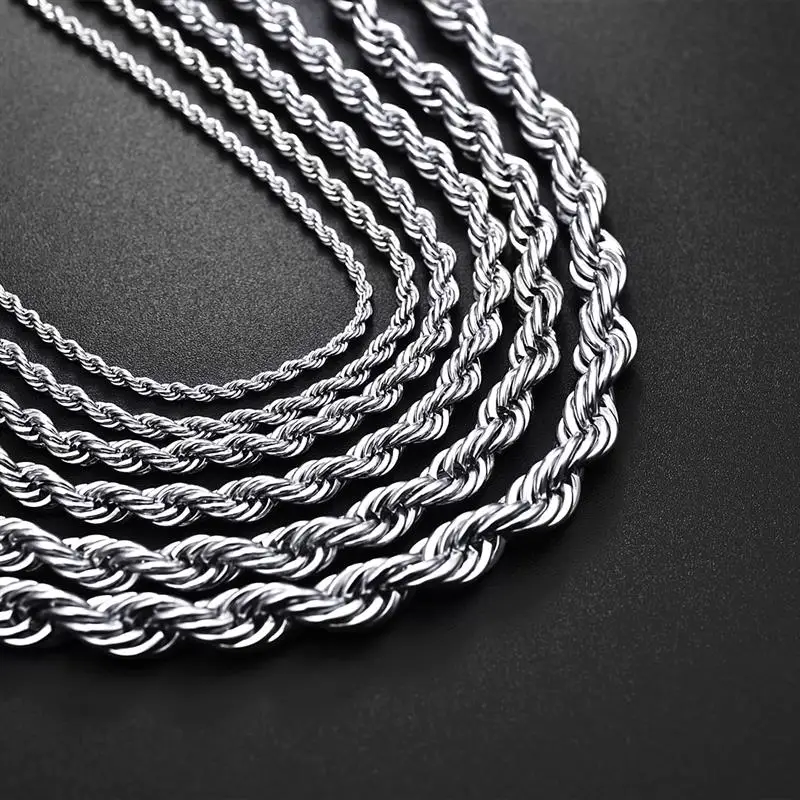 Stainless Steel Necklace Jiayiqi 2mm-7mm Rope Chain Necklace Stainless Steel Never Fade Waterproof Choker Men Women Jewelry Chains Gift