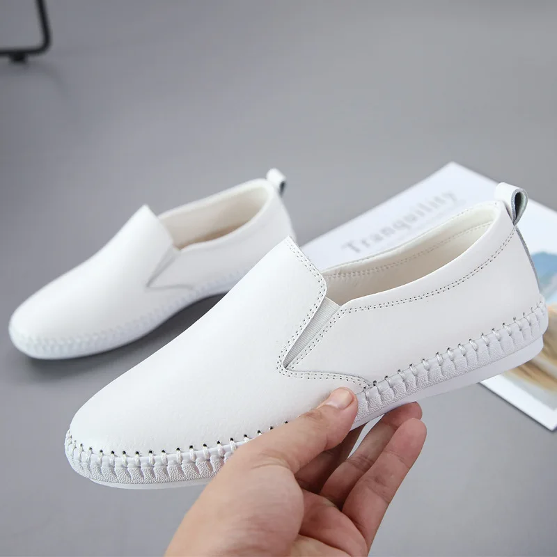 

Flat White Shoes Spring Summer Genuine Leather Versatile British Style Foot Covering Love 41 Yards WOMEN'S Shoes