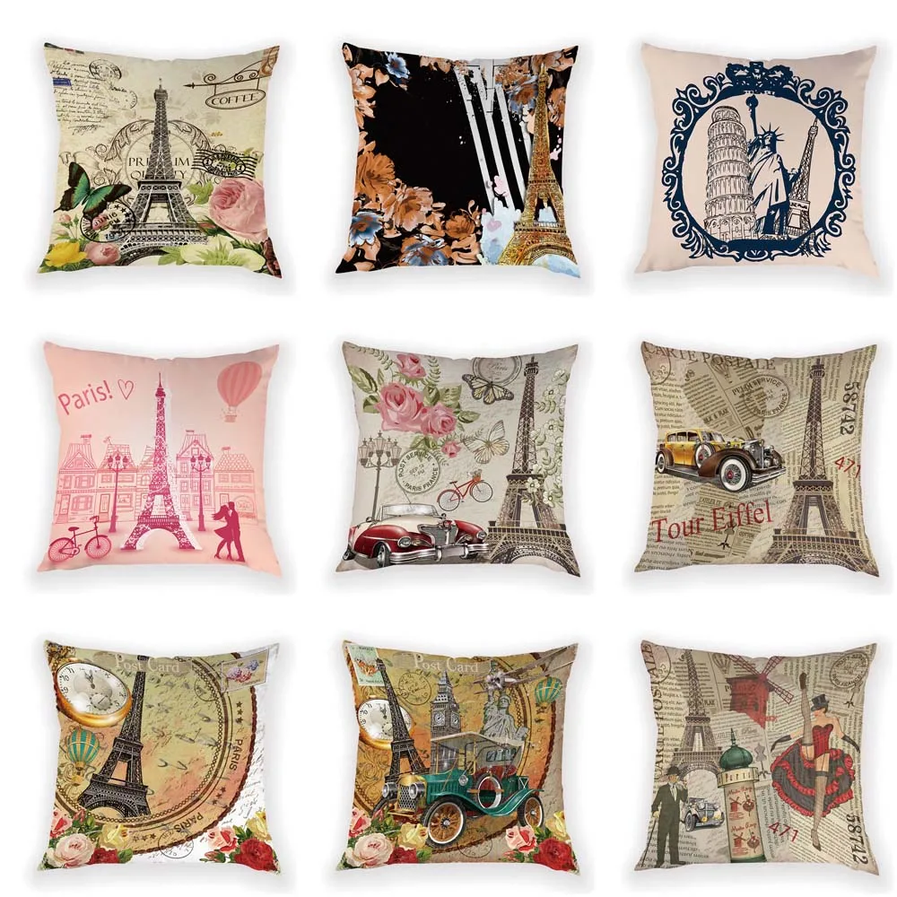

Nordic Paris Pillow Cover Decorative Flower Cushion Pillow Lovely Tower Pillow-Case Decoration Cushions For Sofa Decor For Home