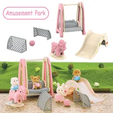 2021new 1/12 Slide Miniature Items Animal Baby Amusement Park Furniture For Dolls Forest Family Rocking Horse Toys
