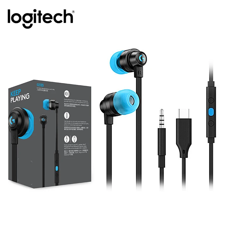 Logitech G333 3.5mm In-ear Jogos Fones De Ouvido Com Microfone Bobina De Dupla Ação Som Para Computador Portátil Jogos Esporte Música Fone De Ouvido - Fones De Ouvido - AliExpress
