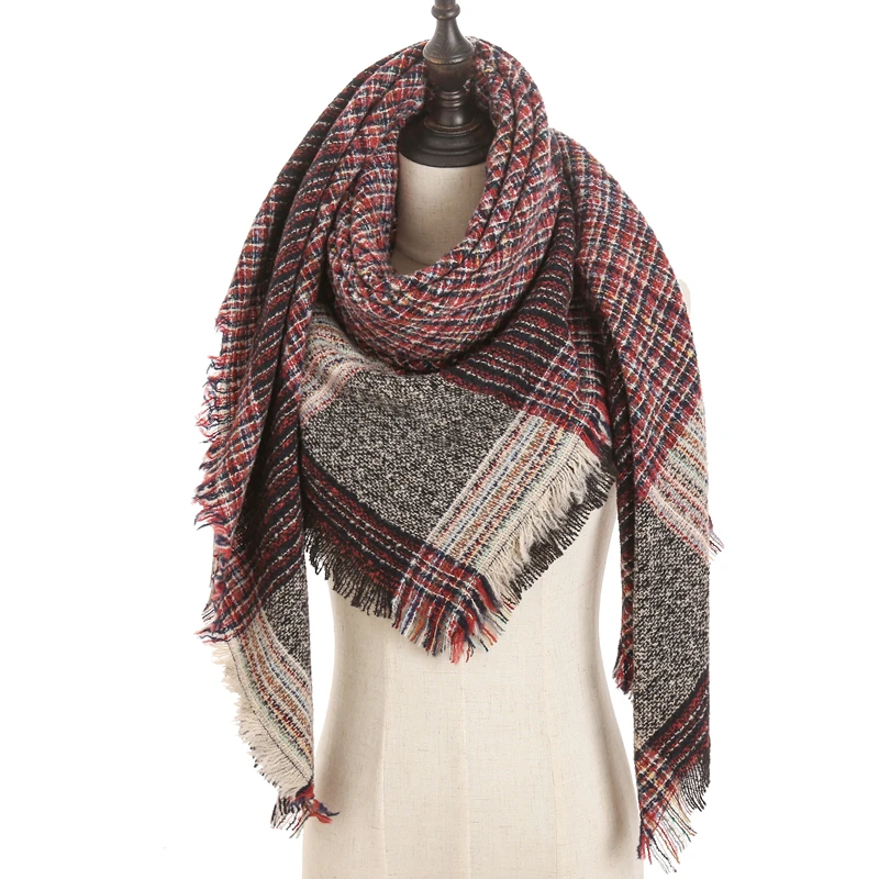 Брендовый дизайнерский Женский кашемировый шарф, треугольные зимние шарфы, женские шали и палантины, вязаное одеяло, шейный платок в полоску, новинка - Цвет: E5