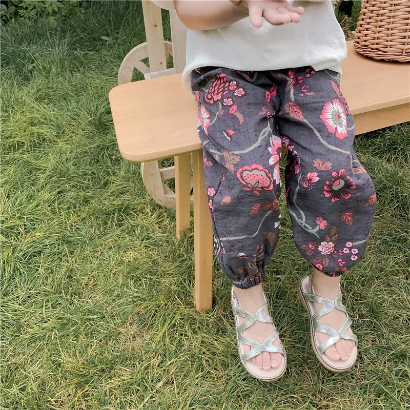 Zai Diary/Коллекция года, летние штаны для мальчиков и девочек, 6 цветов, цветочный принт, чистый хлопок, Антимоскитные штаны ku bao закрытые штаны-шаровары