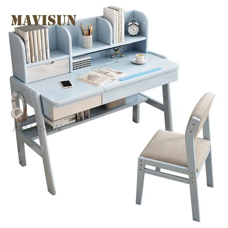 Children's Solid Wood Desk Primary School Pupils Study Pink Desk Girl Loves Home Reading With Bookshelf One Table