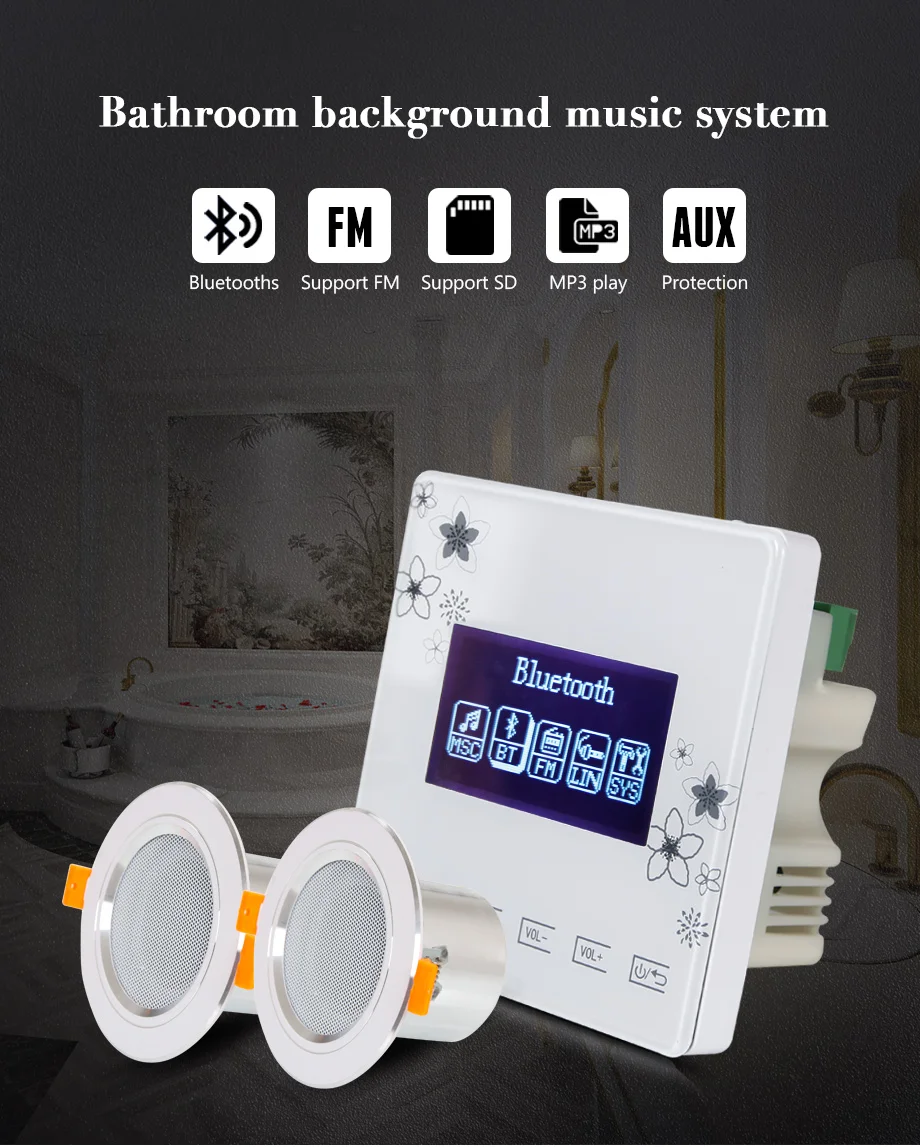 Sistema de Música do Banheiro Parede à Prova Oupushi Amplificador Dwaterproof Água Polegada 10 w 8ohm Mini Teto Alto-falante Sistema Som 3 2 parede à prova dwaterproof água 3 polegada