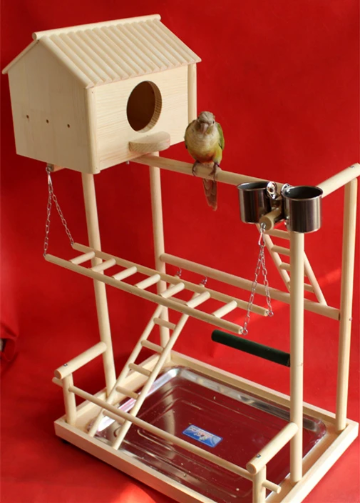 Parrot Playground Stand - Carrinho de jogo de madeira de papagaio | Suporte  de treinamento de papagaio com escada e playground de periquito para