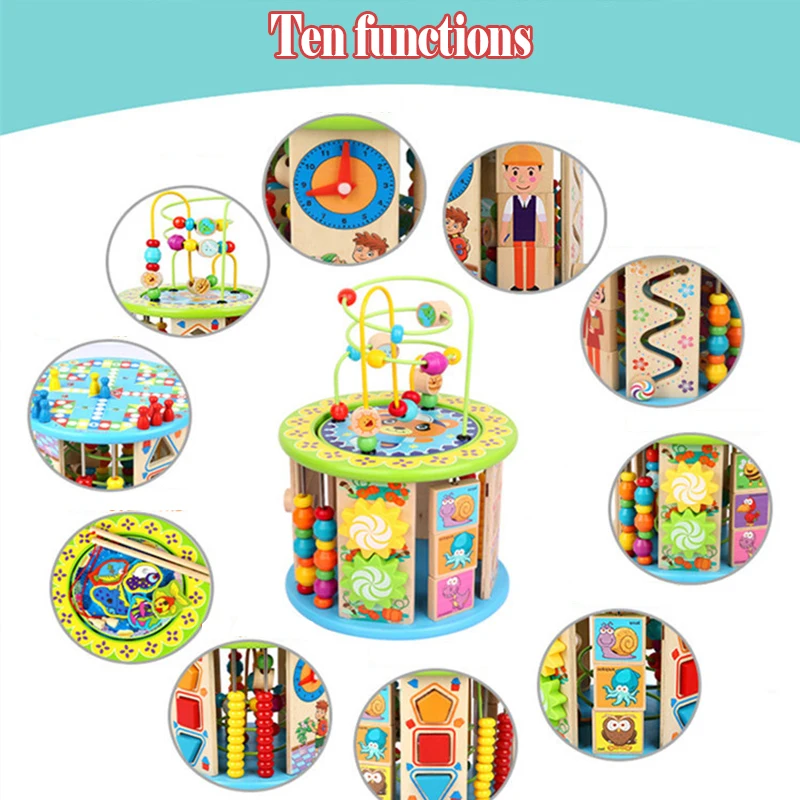 Montessori Wooden toys 10 in 1 Multipurpose Educational Toy Wood Shape Color Sorter for Kids Early Learning Toy For Kids Gift