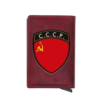 

Retro CCCP Policemen Digital Printing Leather Card Holder Wallet RFID Blocking Sickle hammer Men Women Short Purse