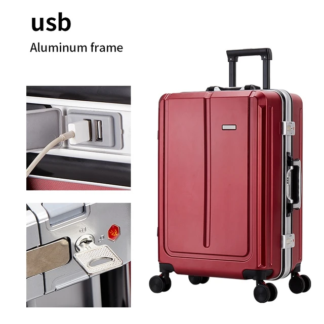 Aluminum frame luggage Cabin, With USB charging student trolley