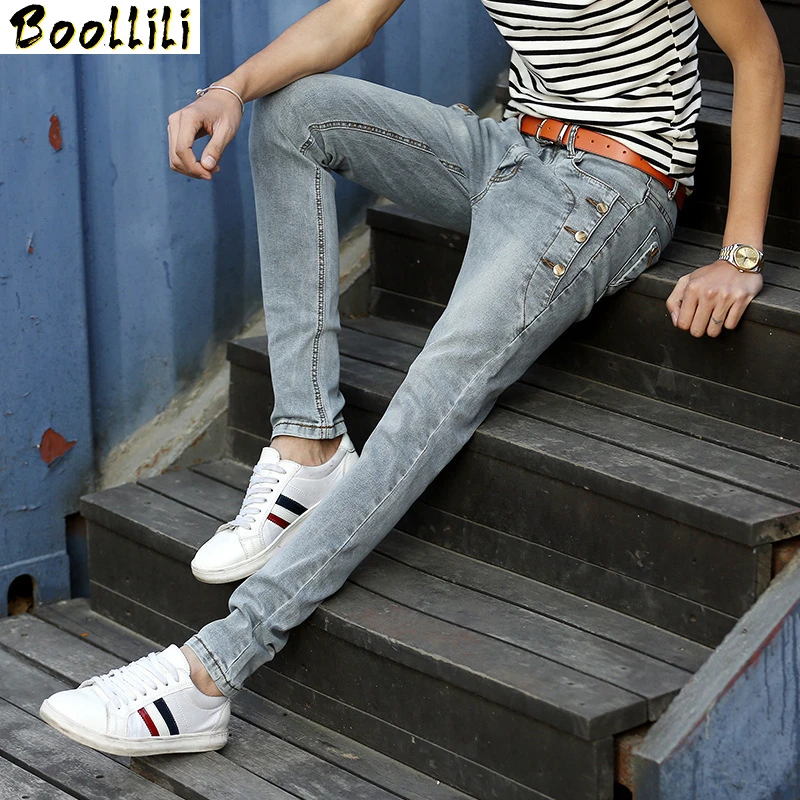 Spring Preppy Style 2023 Mens Denim Skinny Jeans Solid With Button|Jeans| -  AliExpress