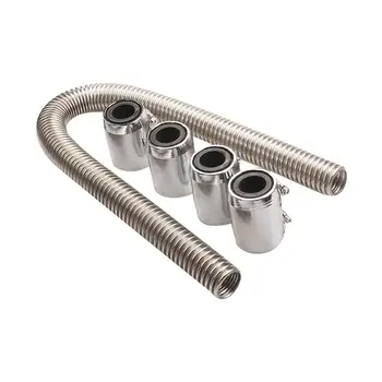 

24in Universal Flexible Chrome Stainless Steel Radiator Hose Kit Clamp Caps Engine Cooling Water Pipe Radiator