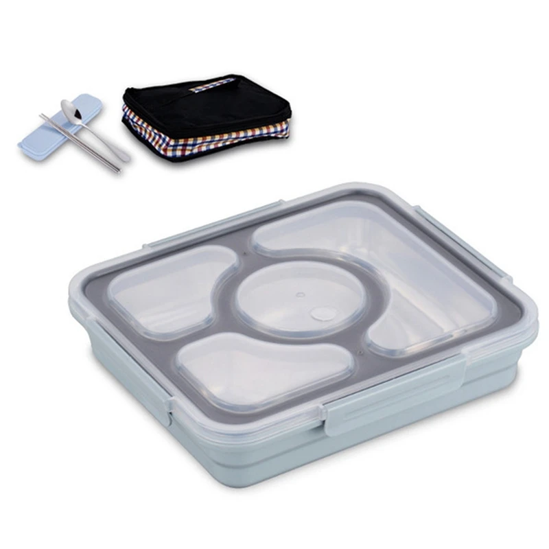 Blue 26cm Ланч-бокс, набор, термо-бокс Bento box с столовыми приборами, экологически чистый контейнер для еды, отдельные отсеки, герметичная еда не смешивается - Цвет: Blue 26cm