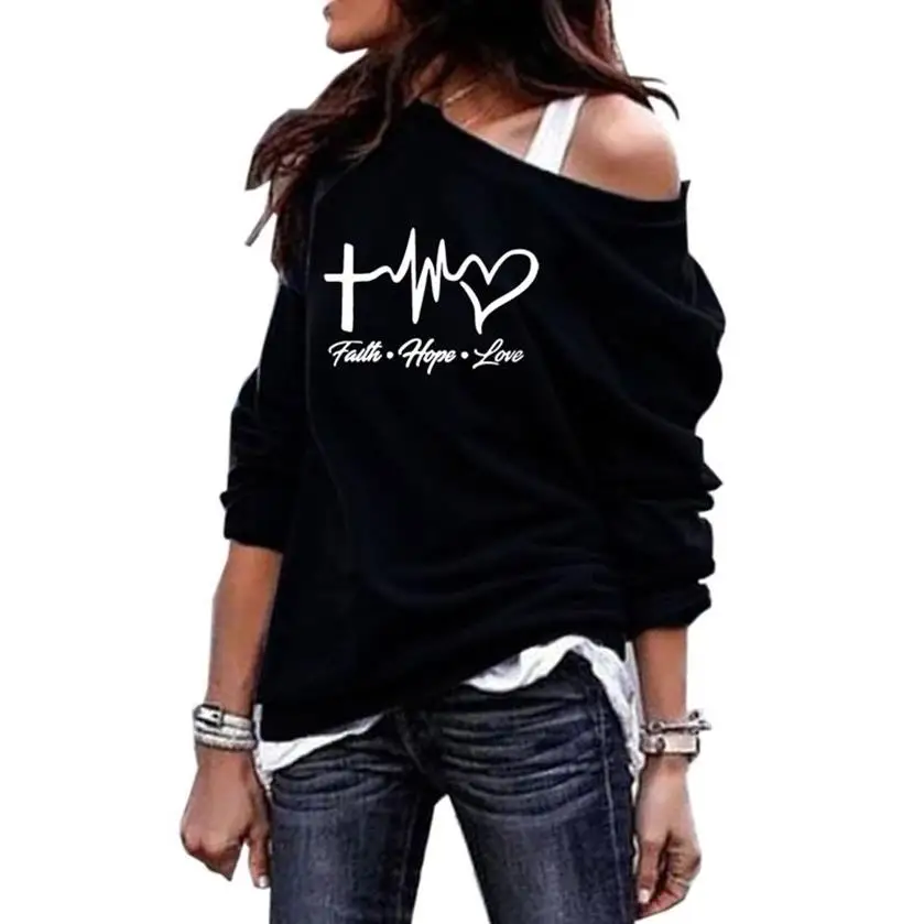 

Round Neck Shoulder Hoodies Faith Hope Love Letters Print Hoodies For Women Women Sweatshirts Kawaii Cotton Printing Harajuku